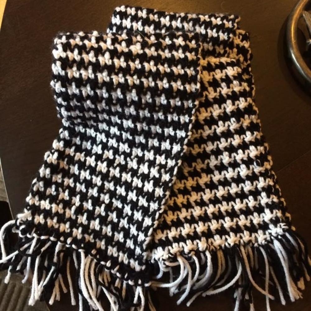 Brown and White Knit Scarf